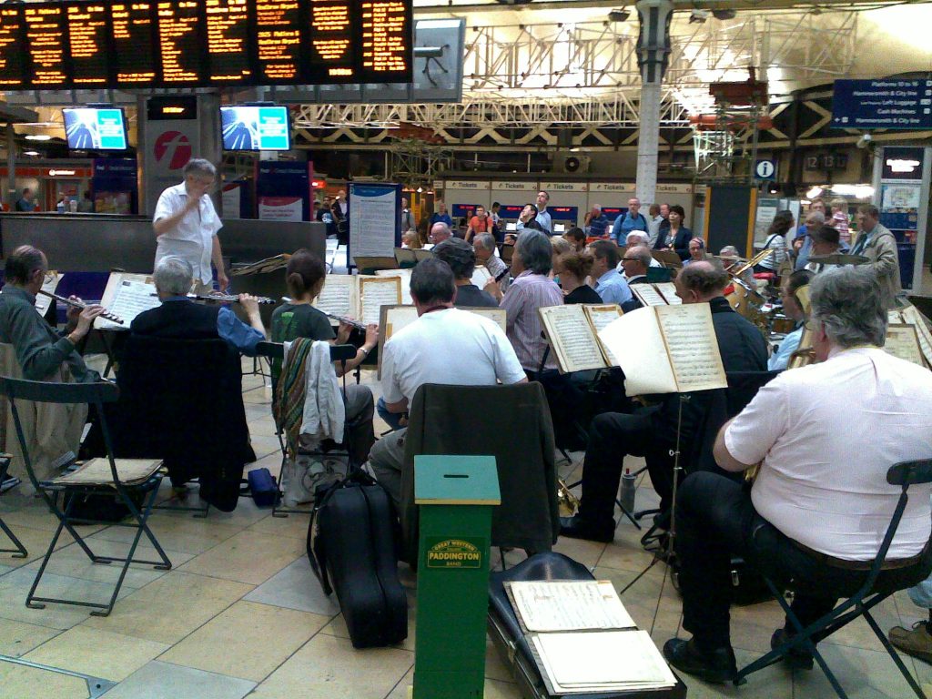 Evening Concert by the Railroad Employee Band Band at Paddington Station, London, UK
