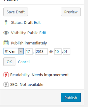 WordPress Publish panel where you can select the date on which you want your post to be posted