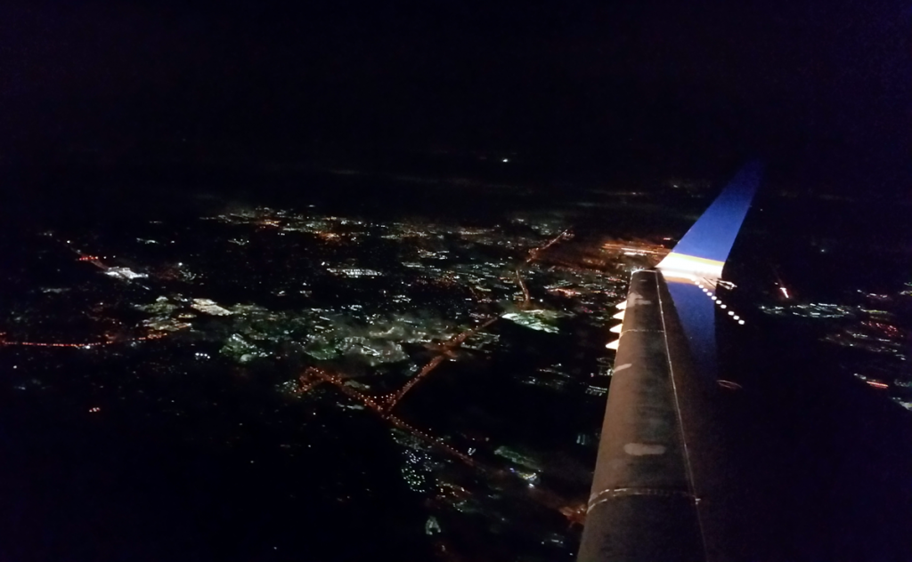 A night photograph of Baltimore from the air