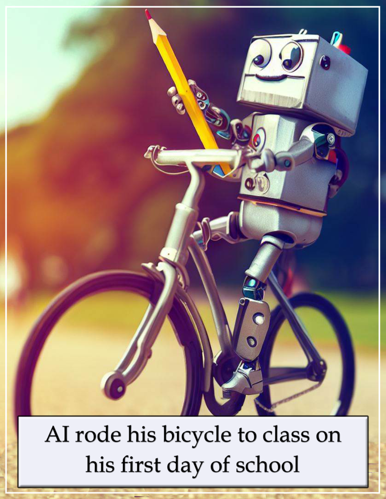 AI rides his bicycle to class on the first day of school