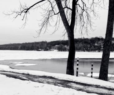 Sheet of ice on the Hudson River at Albany looking north with the Patroon Island Bridge in the distance