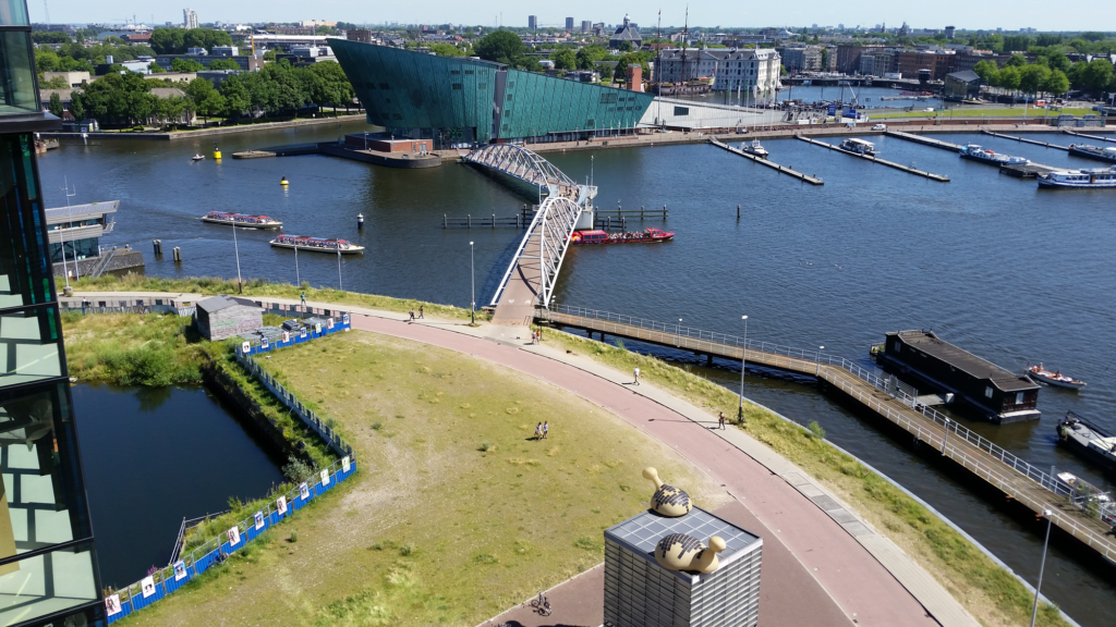 NEMO Science Museum as seen from the top floor cafeteria in the public library, Amsterdam