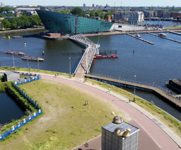 NEMO Science Museum as seen from the top floor cafeteria in the public library, Amsterdam
